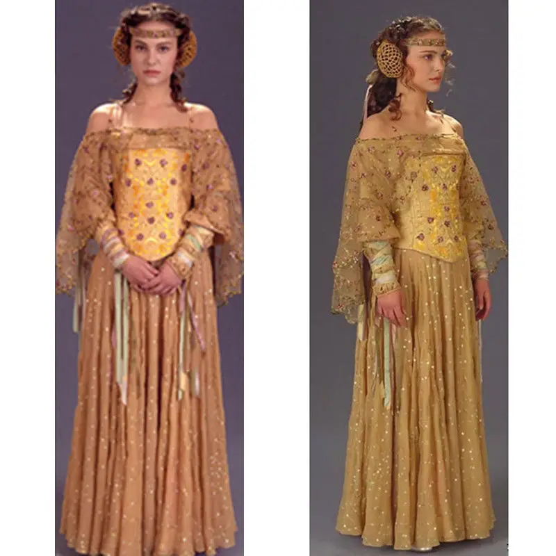 Новое платье звездных войн III Queen Padme Naberrie Amidala + головной убор Косплей Костюм |