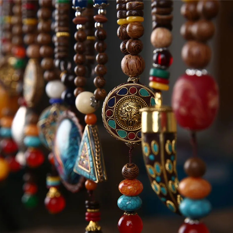 Ретро ожерелье из Непала буддистская мала мантра Подвеска деревянных бусин