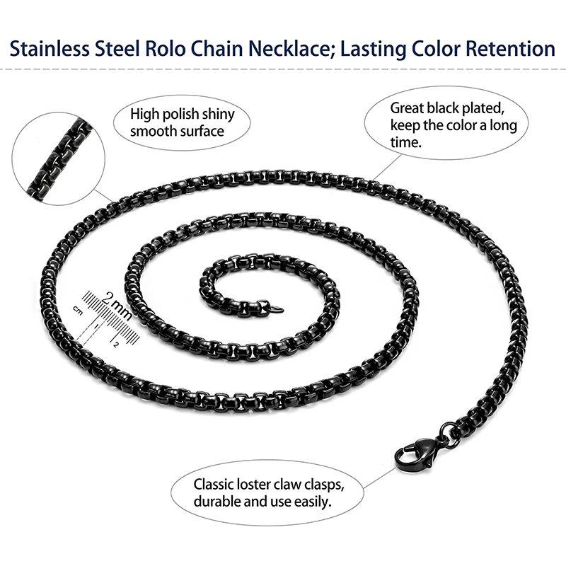 Ожерелье мужское золотое ожерелье из нержавеющей стали Черное длинное хип-хоп