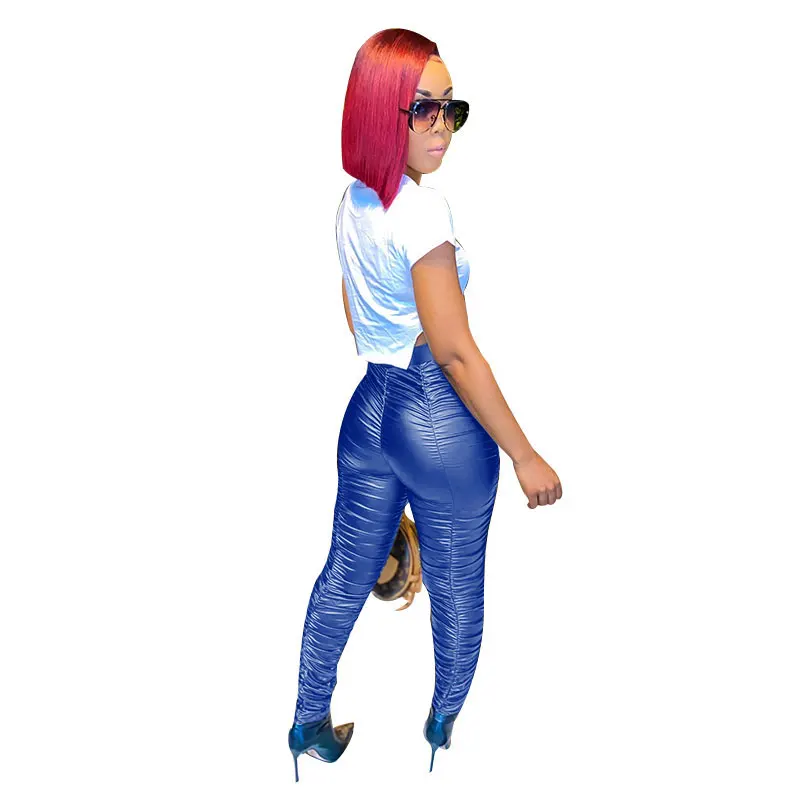 

Autumn winter Hot sale PU leather pants sexy tight folds leather pants Faux leather pants female sexy trousers