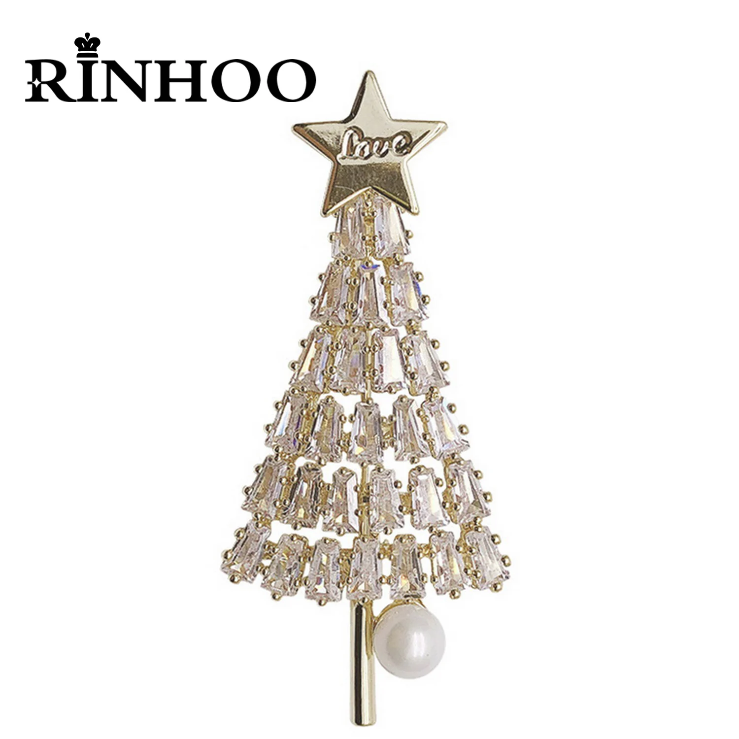 Rinhoo New Year Enamel Christmas Tree Brooch Pins Women Fashion Crystal Full Rhinestone Xmas Plant Badge Festival Jewelry Gifts