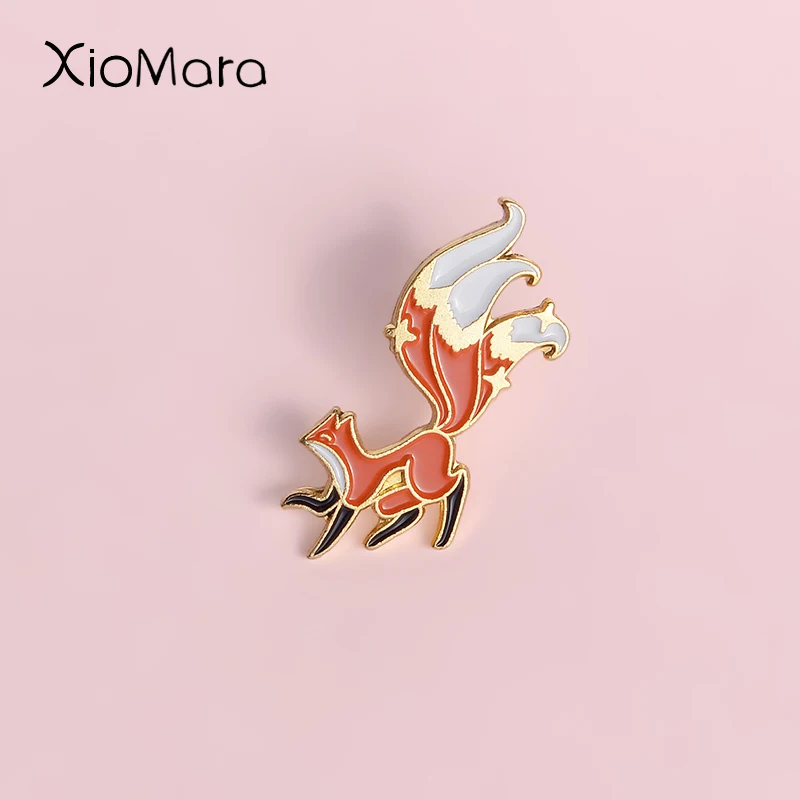 Эмалированная Булавка С девять хвостов мультяшная милая маленькая лисица