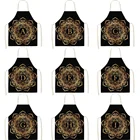 Фартук в богемном стиле с изображением мандалы и золотых букв, черный фартук, Льняной Фартук, кухонные принадлежности для выпечки, фартук горничной