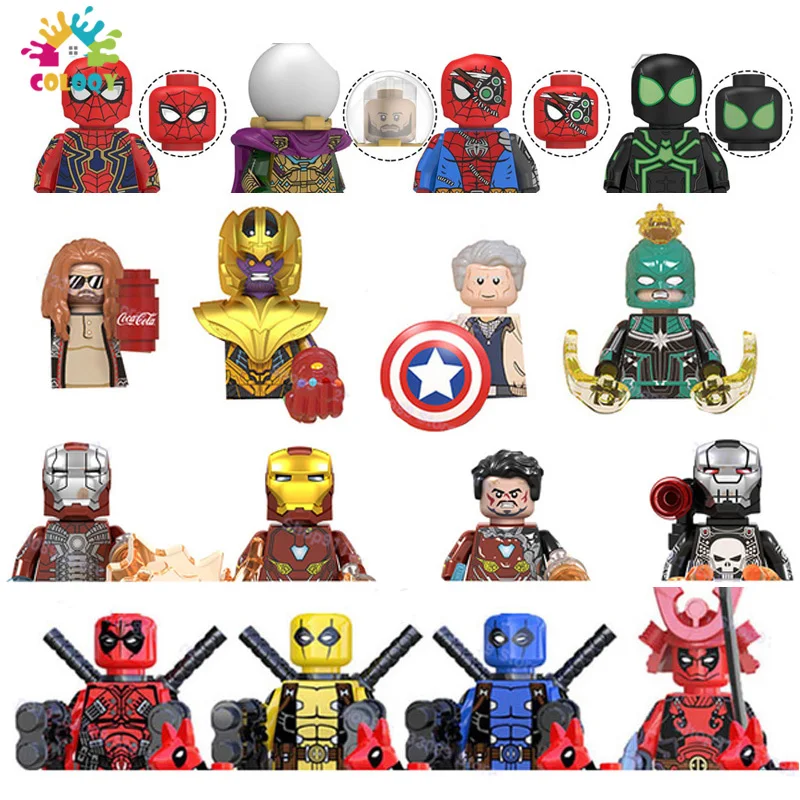 

Disney 8pcs/lot Marvel Iron Man Figures Building Blocks Deadpool Spider Man Bricks Mini Doll Toys For Children Christmas Gifts