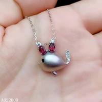 kjjeaxcmy fine jewelry 925 sterling silver inlaid natural garnet luxury dolphin girl new pendant necklace support test