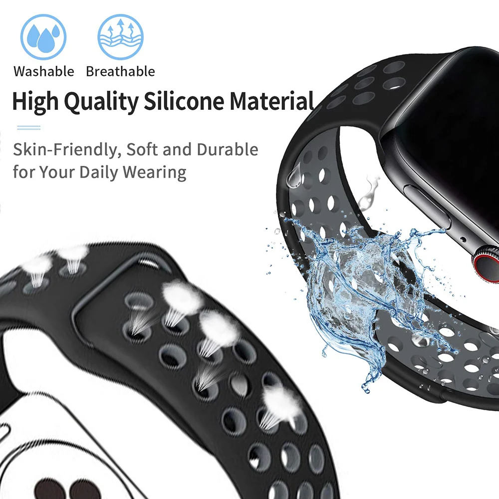 Новый дышащий силиконовый спортивный ремешок для Apple Watch 5 4 44 мм 40 резиновый iwatch 3 2