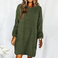 autumn and winter women long sleeve loose plush pullover sweater dress long sweater comfortable soft casual jumper sweaters