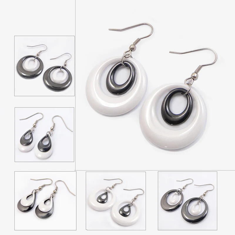 Керамические серьги-подвески ювелирные изделия для женщин черно-белые висячие