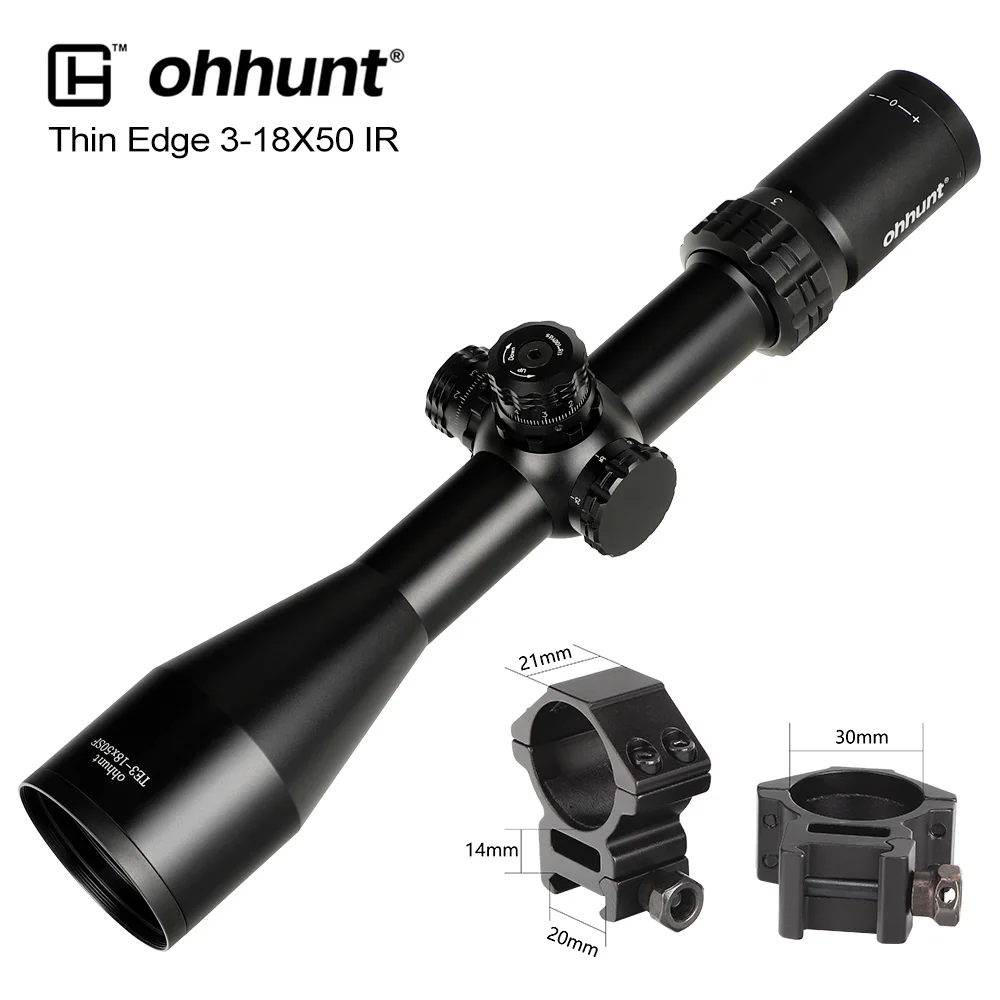 Med Picatinny Rings Ohhunt тонкий край 3-18X50 SF тактические оптические прицелы Mil точка стекло травление сетка с стопор башни сброс Охота прицел - Цвет: Med Picatinny Rings