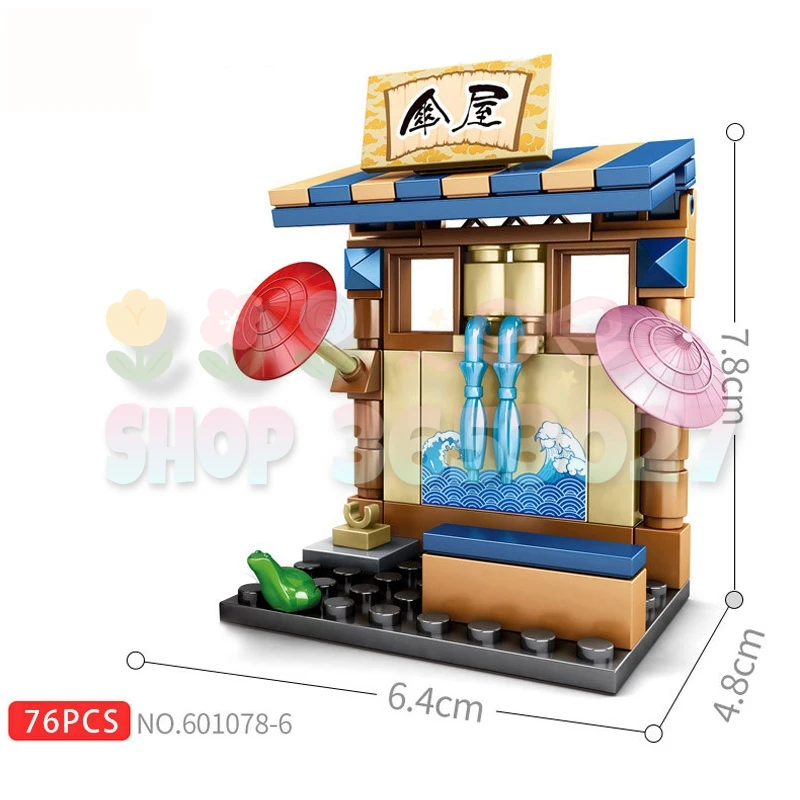 DIY Mini Street View Japanese-style Series Sushi Bar Takoyaki Shop Dorayaki Grocery Store Creative Building Blocks Toys For Kids | Игрушки и