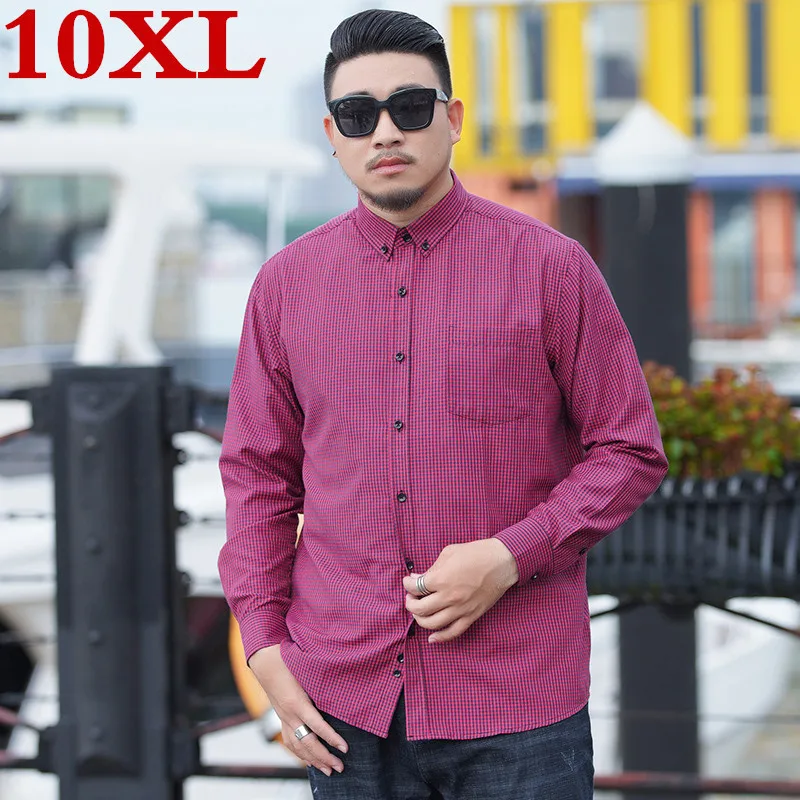 10XL 9X мужская клетчатая рубашка 100% хлопок 2020 Весна Осень Повседневная с длинным