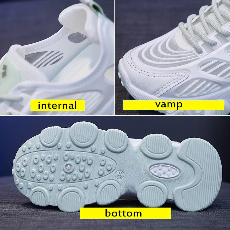 

Summer Fashion Women Transparent Vamp Breathable Sneakers Lumps Increased Wear-resistant Comfortable Running Shoes White Green