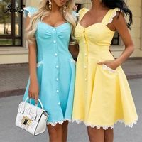 anbenser summer women a line bandage dress flare sleeve fashion yellow blue elegant dress party vintage robe sexy no belt