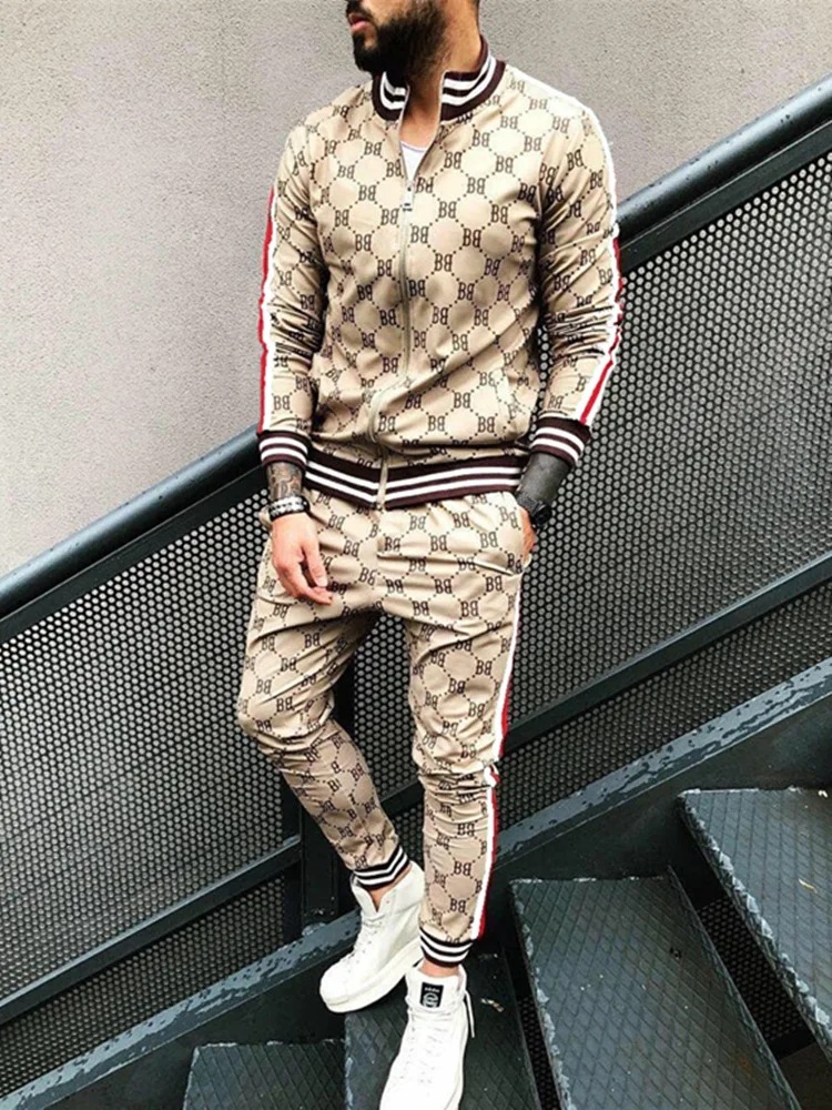

Muscle Brother Sport Suits European American Trends 3D Print Fitness Zipper Hoodies Sweatpants Slim Casual Fashion Tracksuits