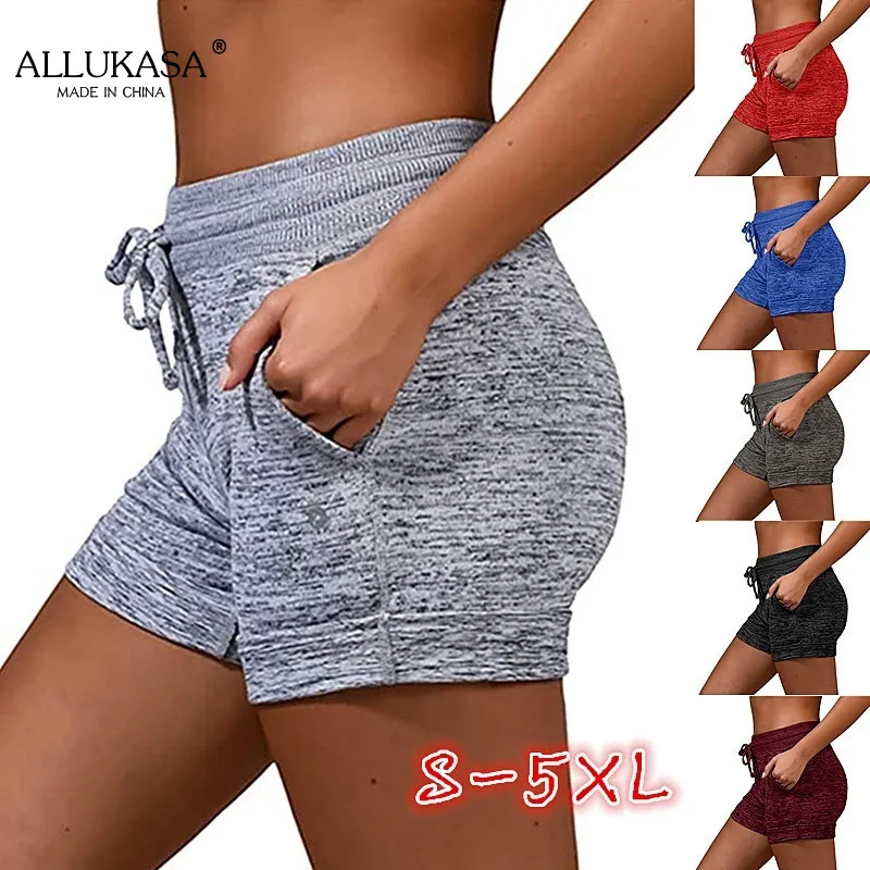 ALLUKASA 2021 New Summer Hot Shorts 5XL women Lace Up High Waist Elastic Cotton Short Women shorts solid color drop shipping