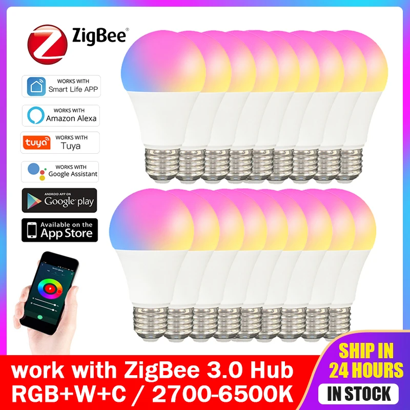 9w ZigBee 3.0 Smart LED Bulb Light Lamp Voice Remote Control E27 RGBCW 2700-6500K Works With Alexa Google Home Zigbee Hub