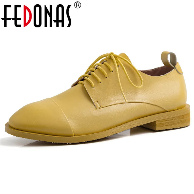 Женские туфли лодочки FEDONAS повседневные из натуральной кожи на шнуровке с
