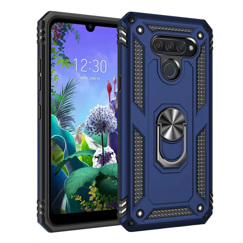 

Luxury Armor Shockproof Phone Cases For LG Q60 K50S K50 K40 K30 2019 Stylo5 Aristo4 K12 Plus Cover Car Magnetic Ring Bumper Case