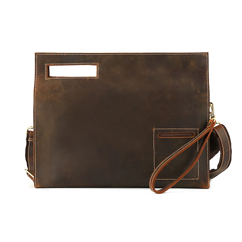 Luxury leather men's shoulder bag horizontal IPAD bag retro simple cowhide handmade natural leather handbag new