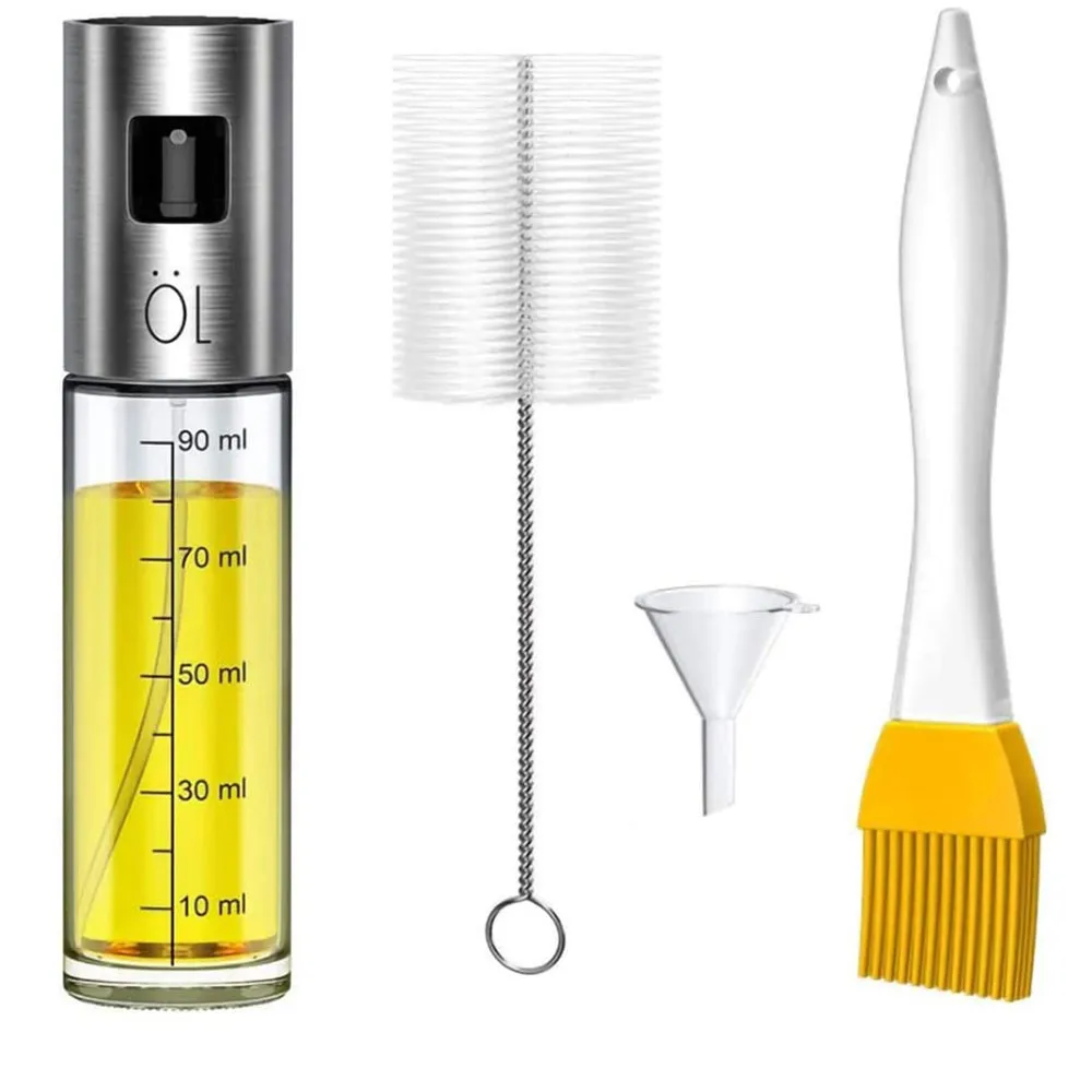 

4 Pcs Kitchen Oil Sprayer Dispenser Set Oil Spray Bottle Stainless Steel Oil Liquid Dispenser with Clean Brush for BBQ Baking