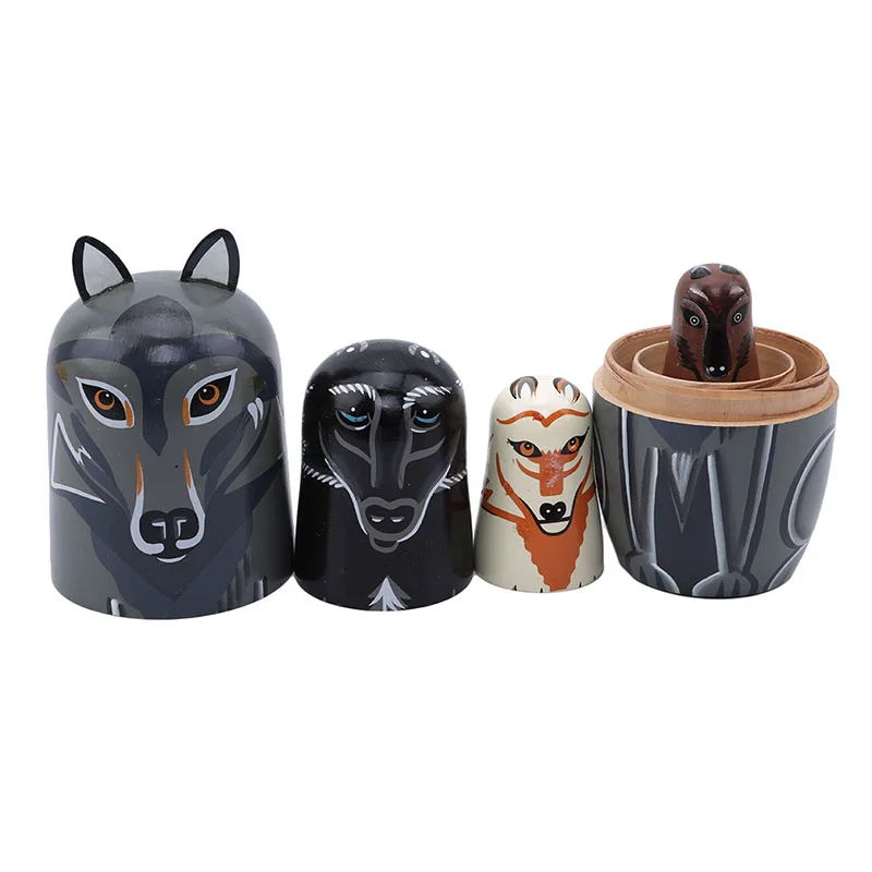 Мультяшная фигурка волка Matryoshka кукла 5 слоев деревянная ручная роспись русские