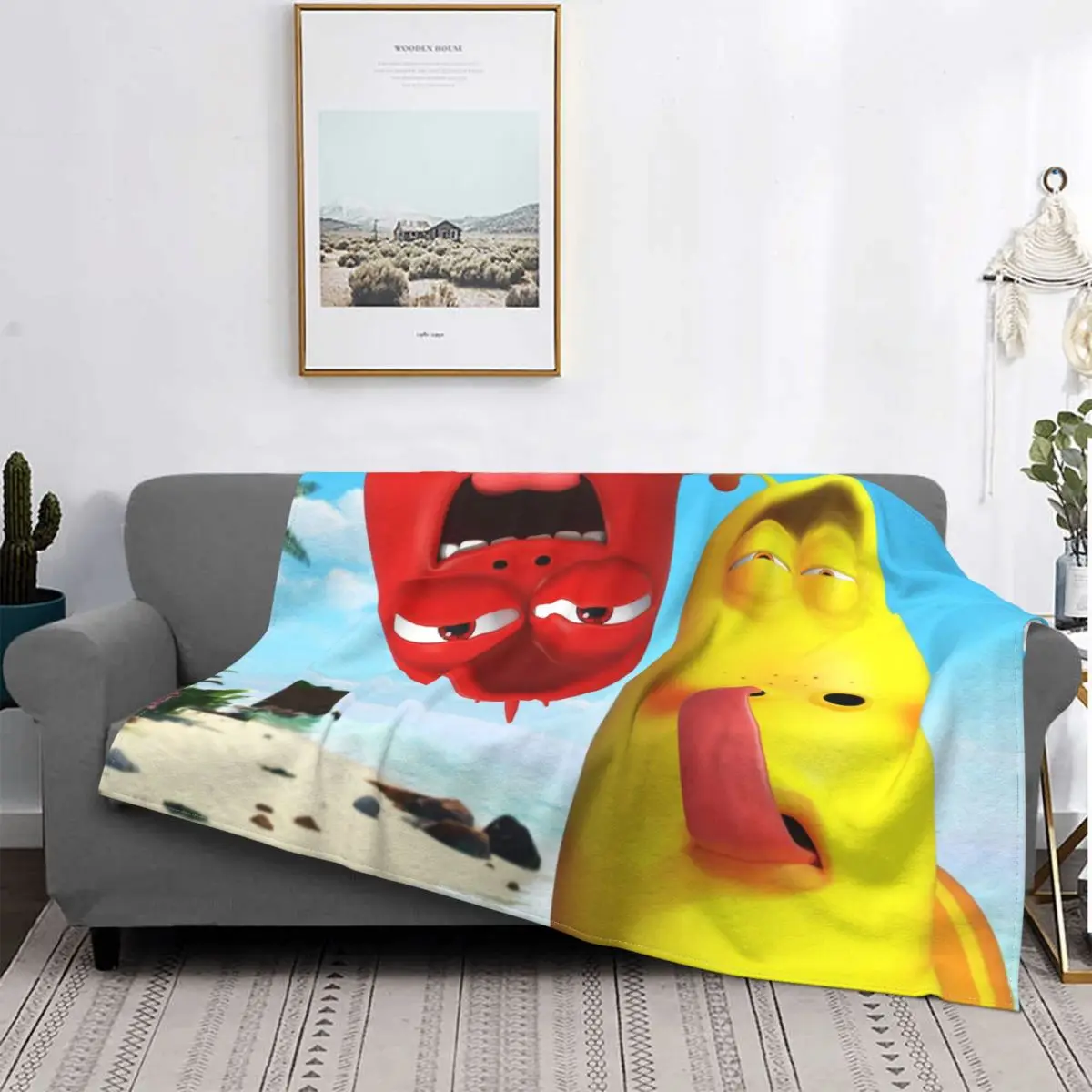 

Желтое смешное Фланелевое украшение Larva, необычное портативное домашнее покрывало