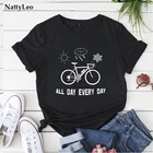 Женская футболка из 100% хлопка, с принтом велосипеда, с круглым вырезом и коротким рукавом, летняя, размера плюс