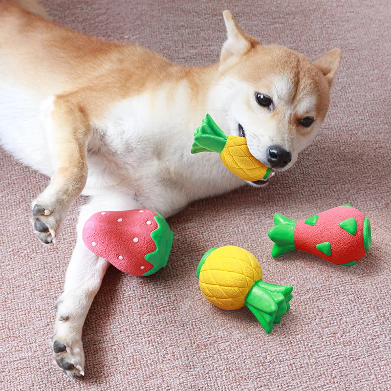 

Plastic Pet Toy Bite-Resistant Clean ,Dog Chew Puppy Training Toys Strawberry PineappleSoft Fruit Pet Supplies