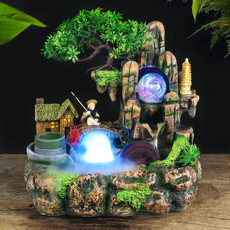 110 V-220 V креативный смоляный рокерский фонтан для воды Lucky Feng Shui, колесо для офиса, настольные украшения, украшение для дома, аквариум
