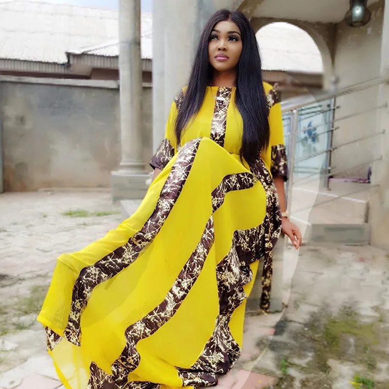 

Новое Стильное классическое Африканское женское платье Дашики, Модное шифоновое свободное платье с большим рукавом летучая мышь и поясом с...