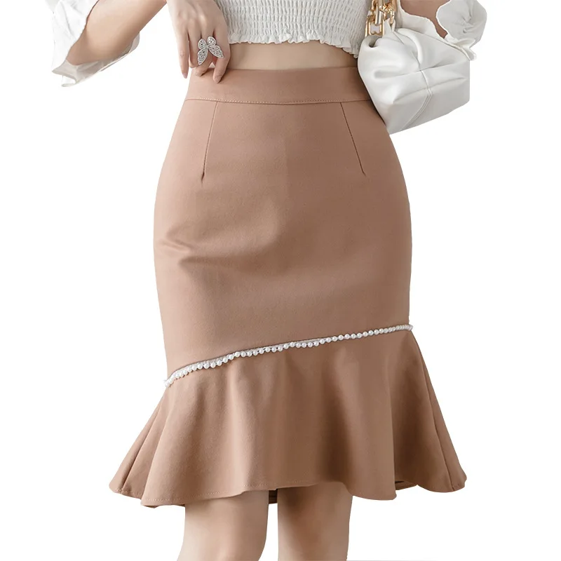 

Women's Clothing S-5XL 2022 New Women's High-waist Skirt Elegant Solid Color Office Ladies' Bust Fishtail Skirts