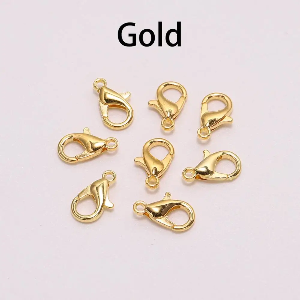 Gold 50 шт./лот, 12*6 мм, фурнитура для ювелирных изделий, сплав, античная бронза, золото, серебро, застежка-карабин, крючки для DIY, ожерелье, браслет, цепь, аксессуар - Цвет: Gold