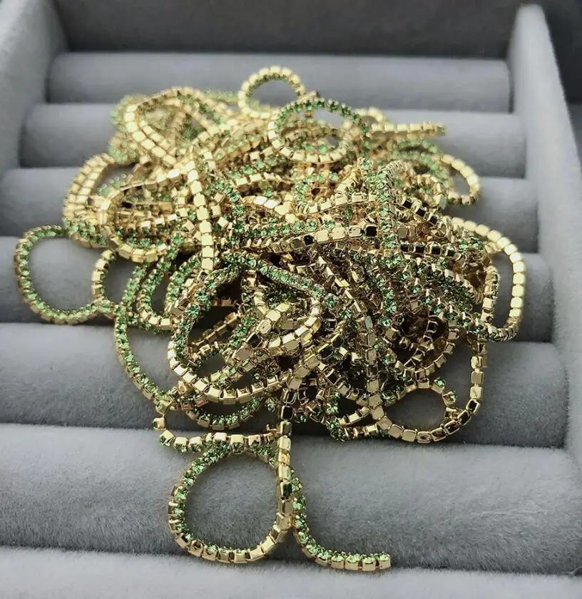 ss4 24 lt green gold Ss4 1,4 мм стразы на цепочке, Необычные кисточки с драгоценными камнями, отделка кристаллами струйный Розовый Синий Блестящий DIY Ювелирная цепочка для дизайна ногтей - Цвет: ss4 24 lt green gold