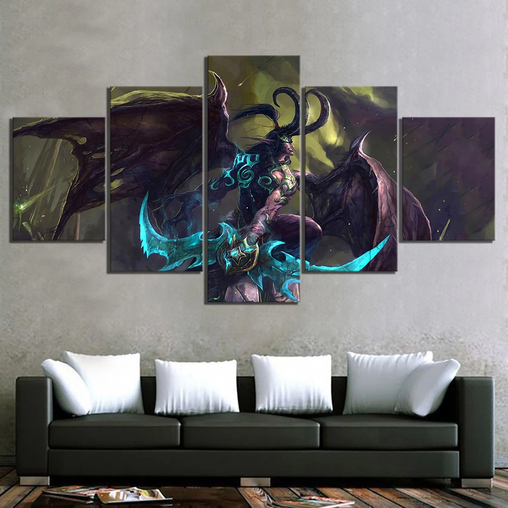 Модульная Картина на холсте Настенная картина 5 панелей Illidan Stormrage World Of Warcraft для