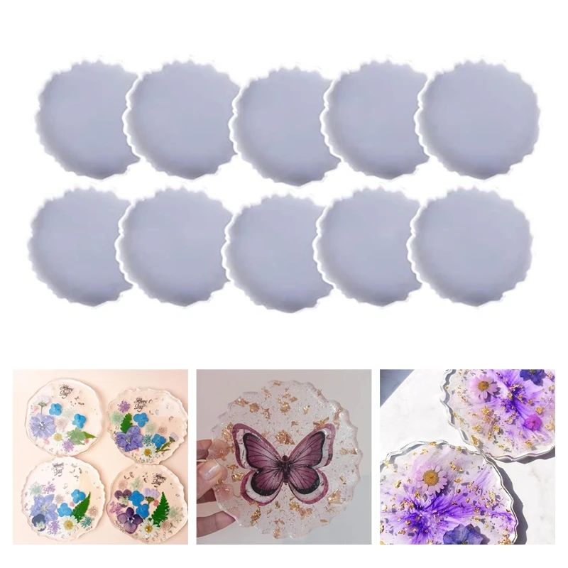 

10 Pcs Glossy Coaster Epoxy Resin Mold Agate Slice Cup Mat Casting Silicone Mould DIY Crafts Jewelry Placemat Plate Home H8WF