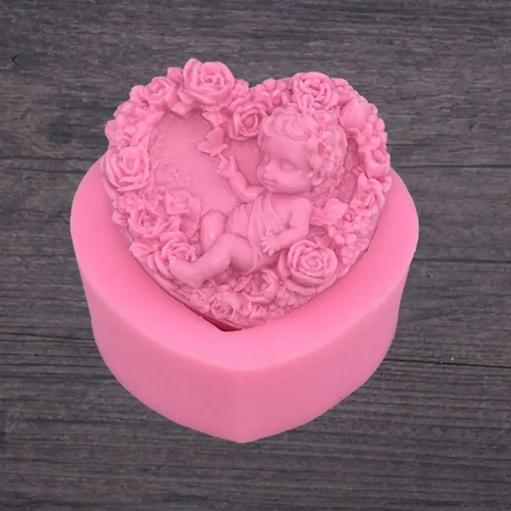 Heart-shaped Silicone Mold Angel Baby Rose Handmade Soap DIY Baking Tools Mousse Cake Chocolate Decoration | Дом и сад