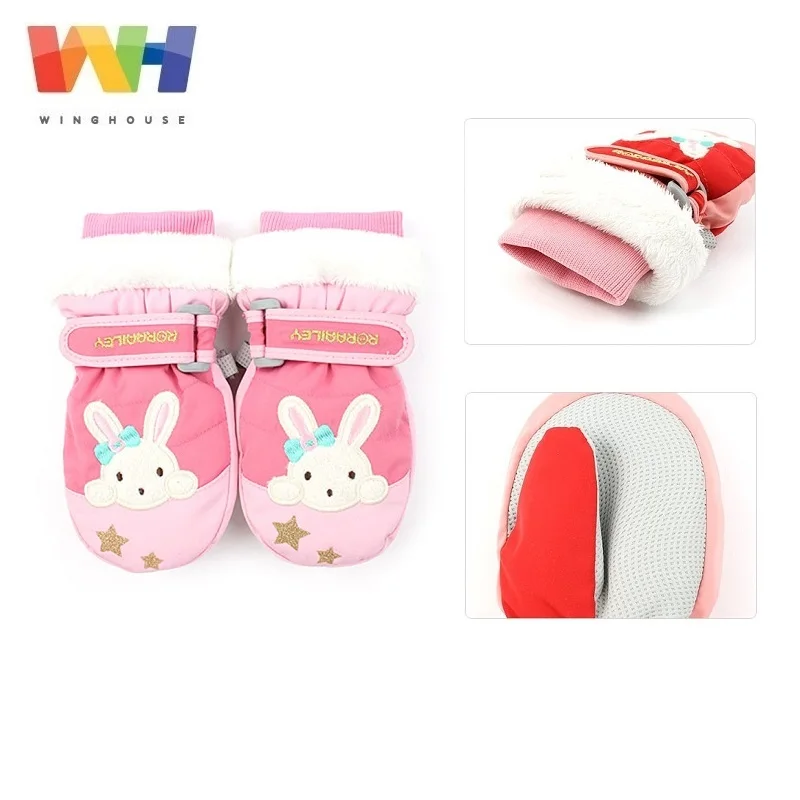 Зимние Детские перчатки лыжные с кроликом для девочек зимние теплые