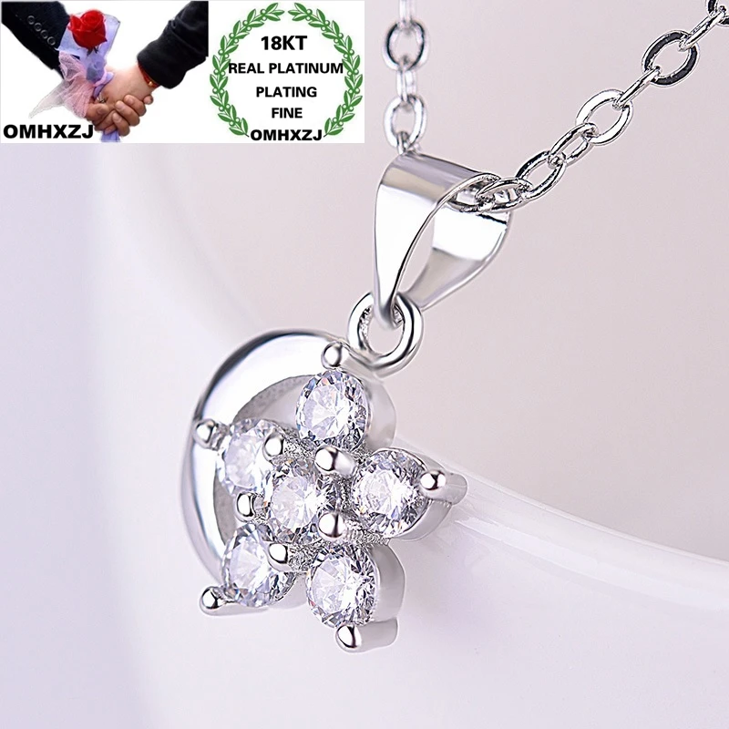 

OMHXZJ CA304 Wholesale European Fashion Woman Girl Party Birthday Wedding Gift Moon Star Zircon 18KT White Gold Pendant Charm