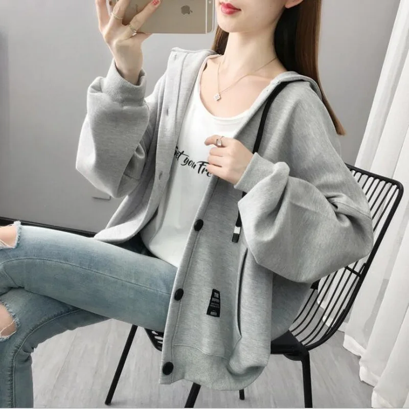 

Женский свободный кардиган с капюшоном, пуловер оверсайз с капюшоном, верхняя одежда, 2022