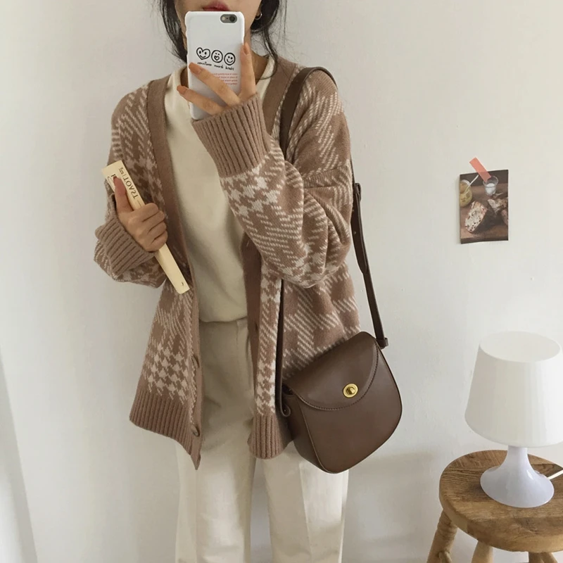 Женский однобортный Кардиган с открытым швом винтажный трикотажный жакет в