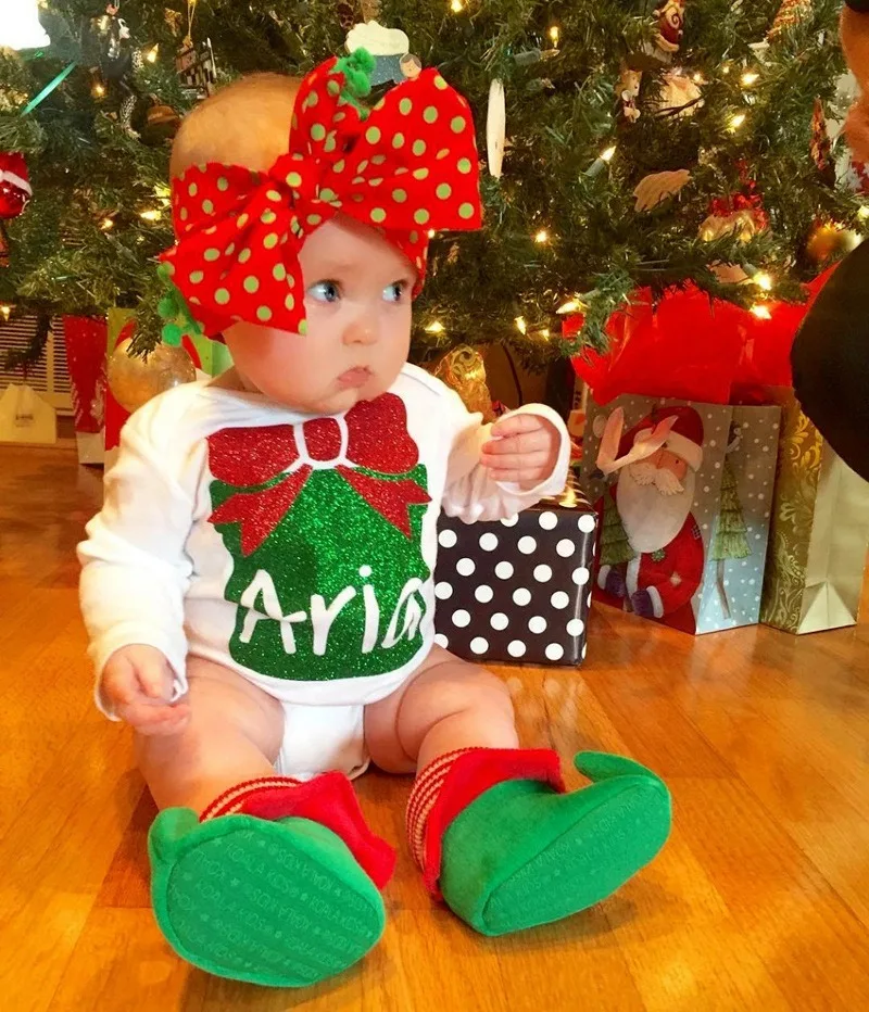 Рождественские боди с длинными рукавами для девочек одежда детские комбенизоны