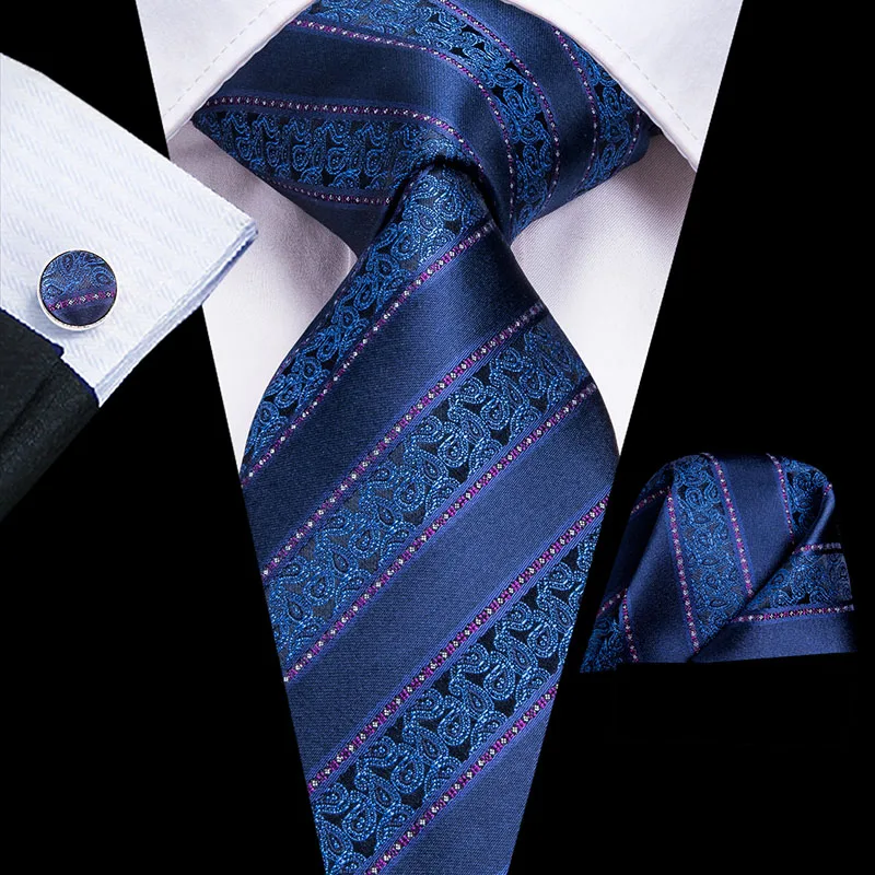 SN-3135 SN-1641 Hi-Tie Модные синие шелковые галстуки для мужчин Пейсли и полоса шеи галстук платок набор запонок для мужчин костюм деловой свадьбы - Цвет: SN-3135