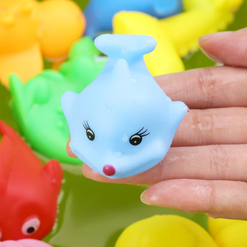 13PCS Cute Animals Swimming Water Toys Colorful Soft Rubber Float Squeeze Sound Squeaky Bathing Toy For Baby Bath Toys