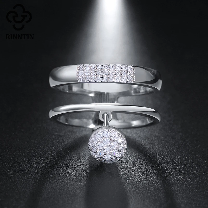 Rinntin 925 пробы серебряные женские кольца AAA блестящие кубические циркониевые паве