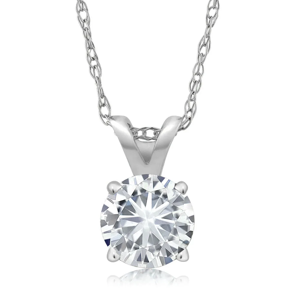 Charles& Colvard 4,5 мм VG Moissanite 0,30 карат 14 к белое золото Пасьянс кулон Круглый 4 зубец с 1" 14 к цепочка из белого золота