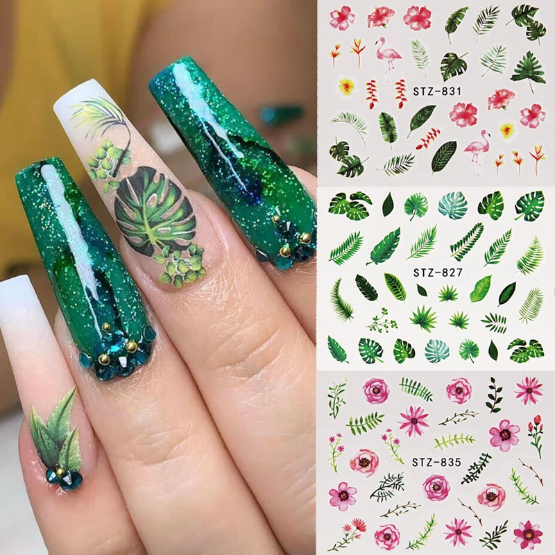 1 шт. стикеры 3D на ногти Nail Art Украшение в форме цветка с лиственным деревом дизайн