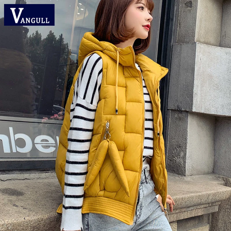 Vangull женский жилет Зимняя верхняя одежда однотонные хлопковые Жилеты с капюшоном