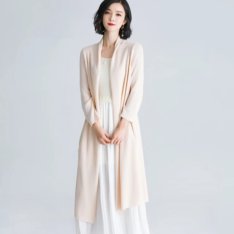 2020 Women linen Cardigan Long Sleeve High Quality Tops Spring Summer New Female Elegant loose thin Knit long Sweater coat |