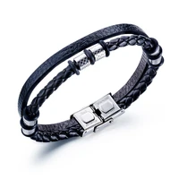 jhsl brand classic black pu leather male men statement bracelets bangles high quality 2019 new arrival