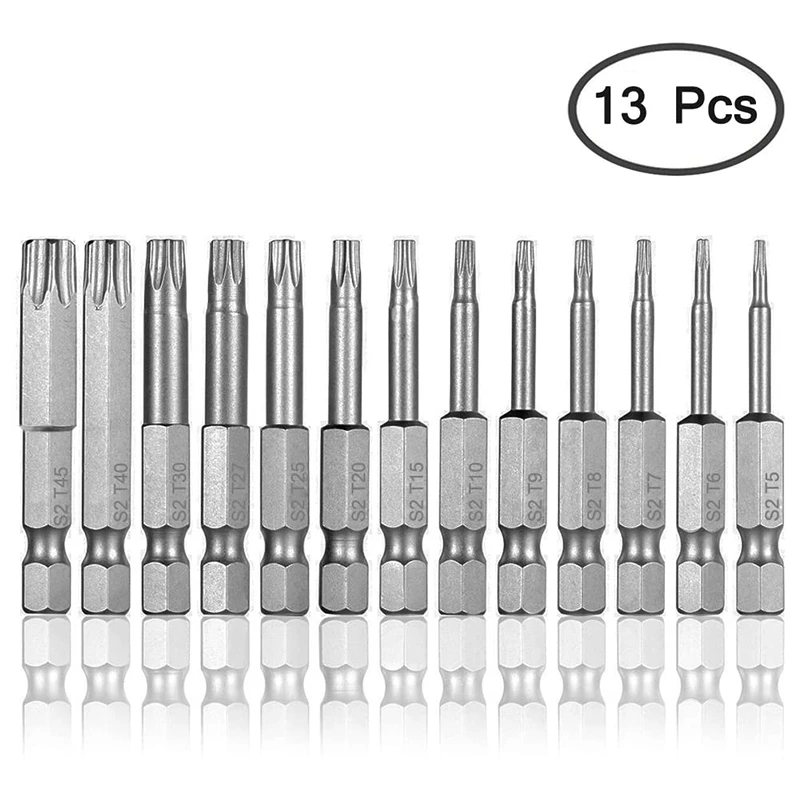 13 шт. 1/4 дюймов Отвертка Набор бит S2 Сталь шестигранным хвостовиком T5 T45 netic с шестигранной головкой Star 6 Точка
